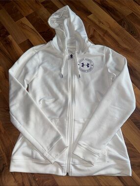 Under Armour Women's White Full-Zip Hoodie with Purple Logo